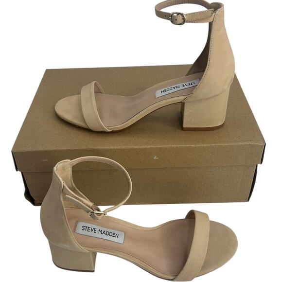Steve Madden Irene Block Heel Sandals Size 6 Nude Tan Suede Ankle Strap Heels - Picture 2 of 11